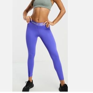 Nike Pro, Dri-Fit Midrise 7/8 Leggings, Blue Joy/Silver Metallic, Small 4-6